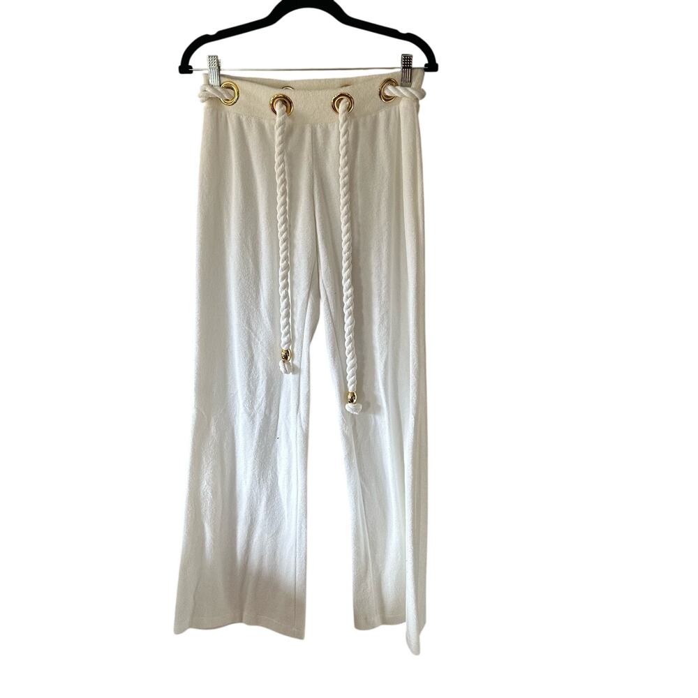 Milly Cabana White Terry Cloth Ponza Drawstring Pants Size Small